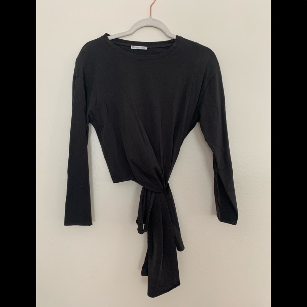 Zara charcoal gray wrap blouse